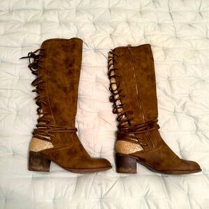 Glory glitter lace up knee high boots. Size 9.